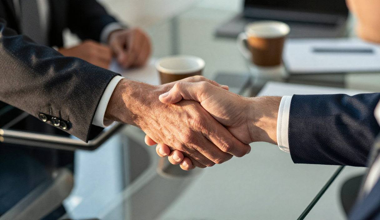 Professional handshake representing the precision matching process